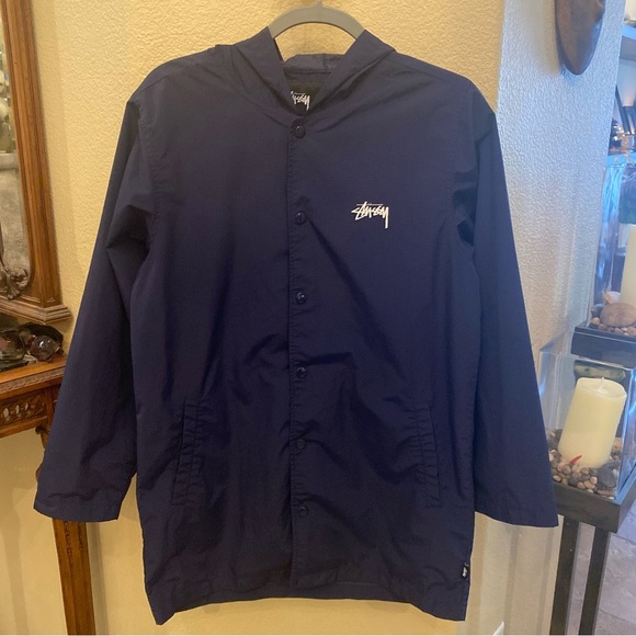 STUSSY Navy Graphic Lightweight Snap Button Hoodie Jacket Size Small-Unisex - Picture 3 of 9